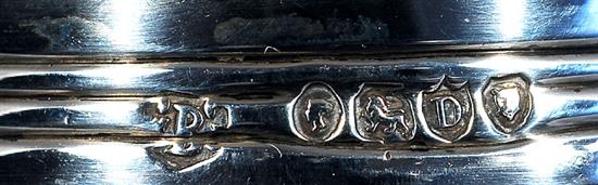 A Victorian silver eight bottle cruet stand and eight original bottles, by Walter & John Barnard, height 280mm, weight 40oz